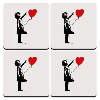 Banksy (Hope), ΣΕΤ 4 Σουβέρ ξύλινα τετράγωνα (9cm)