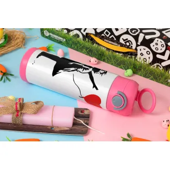 Banksy (Hope), Easter candle, Childrens hot water bottle, stainless steel, with safety straw, PINK (500ml)