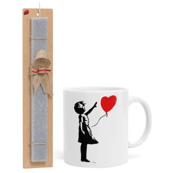 Banksy (Hope), Πασχαλινή Λαμπάδα με Κούπα κεραμική (330ml) & κερί αρωματικό πλακέ (30cm) (ΓΚΡΙ)