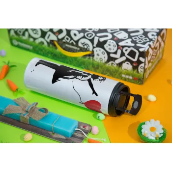 Banksy (Hope), Easter candle,Travel Tumbler 2 Lids, with metal straw & cleaning brush & aromatic flat candle (30cm) (BLUE)