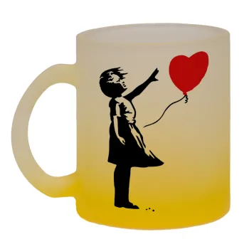 Banksy (Hope), Κούπα γυάλινη δίχρωμη με βάση το κίτρινο ματ, 330ml