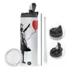 Travel Tumbler θερμό με διπλό καπάκι, μεταλλικό καλαμάκι και βούρτσα καθαρισμού (Ανωξείδωτο 304 Food grade, BPA free, 600ml)