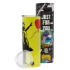 Neon Yellow Travel Tumbler θερμό, μεταλλικό καλαμάκι(Ανωξείδωτο 304 Food grade, BPA free, 600ml)