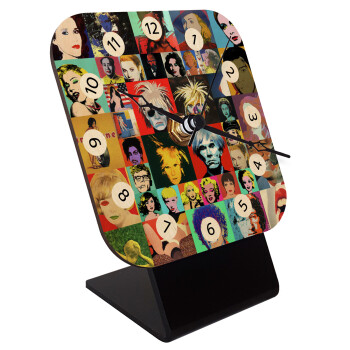 Warhol pop art, Quartz Table clock in natural wood (10cm)