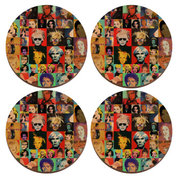 Warhol pop art, ΣΕΤ x4 Σουβέρ ξύλινα στρογγυλά plywood (9cm)