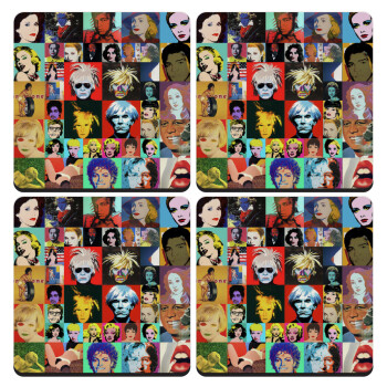Warhol pop art, ΣΕΤ 4 Σουβέρ ξύλινα τετράγωνα (9cm)