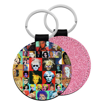 Warhol pop art, Μπρελόκ Δερματίνη, στρογγυλό ΡΟΖ (5cm)