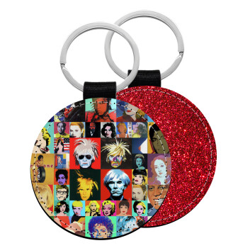 Warhol pop art, Μπρελόκ Δερματίνη, στρογγυλό ΚΟΚΚΙΝΟ (5cm)