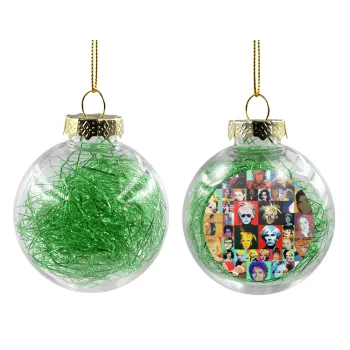 Warhol pop art, Στολίδι Χριστουγεννιάτικη μπάλα δένδρου διάφανη με πράσινο γέμισμα 8cm