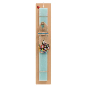 Warhol pop art, Πασχαλινή Λαμπάδα με ξύλινο μπρελόκ & κερί αρωματικό πλακέ (30cm) (ΤΙΡΚΟΥΑΖ)