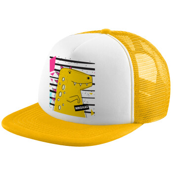 t-rex , Καπέλο Soft Trucker με Δίχτυ Κίτρινο/White 