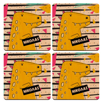 t-rex , ΣΕΤ x4 Σουβέρ ξύλινα τετράγωνα plywood (9cm)