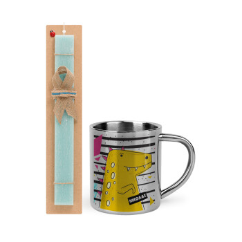 t-rex , Easter Set, metallic thermal cup (300ml) & aromatic flat Easter candle (30cm) (TURQUOISE)