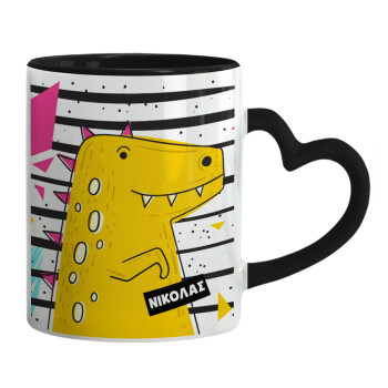 t-rex , Mug heart black handle, ceramic, 330ml