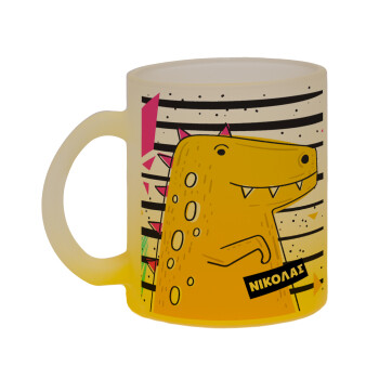 t-rex , Κούπα γυάλινη δίχρωμη με βάση το κίτρινο ματ, 330ml