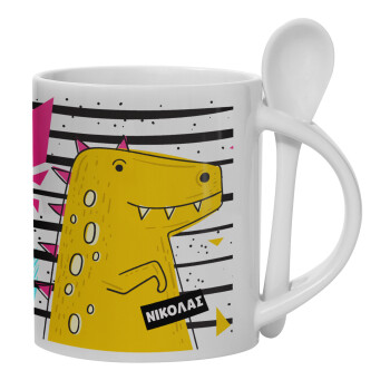 t-rex , Ceramic coffee mug with Spoon, 330ml (1pcs)