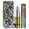 Easter Set, metallic stainless thermos flask (500ml) & scented flat Easter candle (30cm) (GRAY)