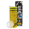 Neon Yellow Travel Tumbler θερμό, μεταλλικό καλαμάκι(Ανωξείδωτο 304 Food grade, BPA free, 600ml)