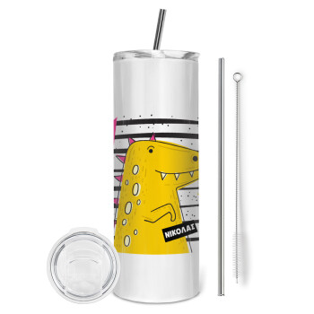 t-rex , Eco friendly stainless steel tumbler 600ml, with metal straw & cleaning brush