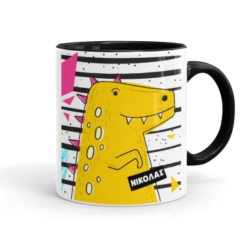 t-rex , Κούπα χρωματιστή μαύρη, κεραμική, 330ml