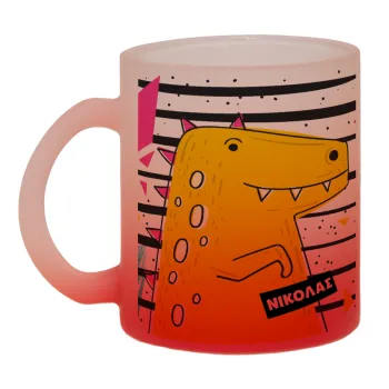 t-rex , Κούπα γυάλινη δίχρωμη με βάση το κόκκινο ματ, 330ml