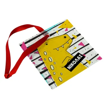 t-rex , Στολίδι Χριστουγεννιάτικο στολίδι γυάλινο τετράγωνο 9x9cm