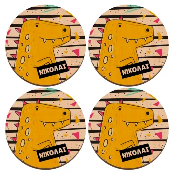 t-rex , ΣΕΤ x4 Σουβέρ ξύλινα στρογγυλά plywood (9cm)