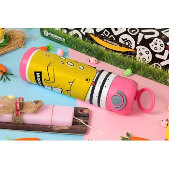 t-rex , Easter candle, Childrens hot water bottle, stainless steel, with safety straw, PINK (500ml)