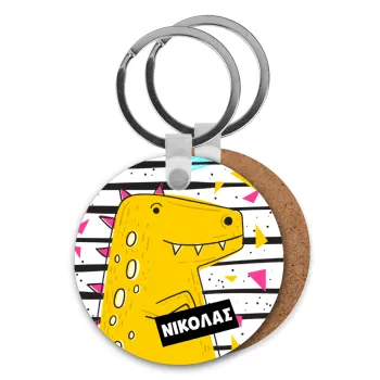 t-rex , Μπρελόκ Ξύλινο στρογγυλό MDF Φ5cm