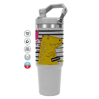 t-rex , GREY color, 890ml (30oz) stainless Steel Tumbler with Handle