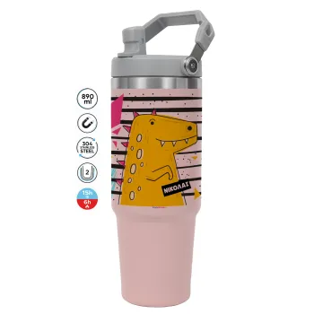 t-rex , Pink color, 890ml (30oz) stainless Steel Tumbler with Handle