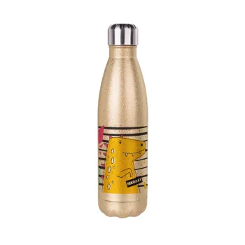 t-rex , Glitter gold stainless steel thermos bottle, double-walled, 500ml