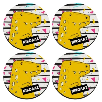 t-rex , ΣΕΤ 4 Σουβέρ ξύλινα στρογγυλά (9cm)