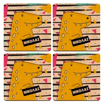 t-rex , ΣΕΤ x4 Σουβέρ ξύλινα τετράγωνα plywood (9cm)