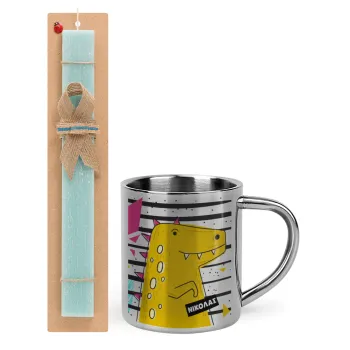 t-rex , Easter Set, metallic thermal cup (300ml) & aromatic flat Easter candle (30cm) (TURQUOISE)