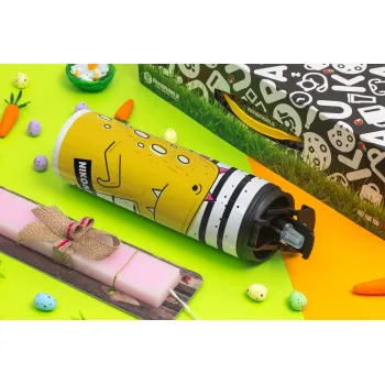 t-rex , Easter candle,Travel Tumbler 2 Lids, with metal straw & cleaning brush & aromatic flat candle (30cm) (PINK)