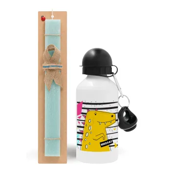 t-rex , Easter Set, metallic aluminum water bottle (500ml) & scented flat candle (30cm) (TURQUOISE)