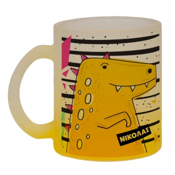 t-rex , Κούπα γυάλινη δίχρωμη με βάση το κίτρινο ματ, 330ml