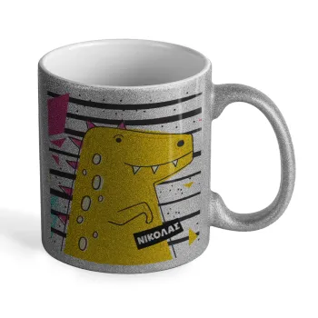 t-rex , Κούπα Ασημένια Glitter που γυαλίζει, κεραμική, 330ml