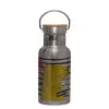 Stainless steel metallic thermos flask, silver with a bamboo lid, double-walled, 350ml.
