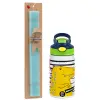 Easter Set, Children's thermal stainless steel bottle with safety straw, green/blue (350ml) & aromatic flat Easter candle (30cm) (TURQUOISE)