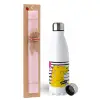 Easter Set, metallic stainless steel water bottle (750ml) & scented flat Easter candle (30cm) (PINK)