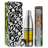 Easter Set, metallic stainless thermos flask (500ml) & scented flat Easter candle (30cm) (GRAY)