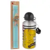 Easter Set, metallic silver aluminum water bottle (500ml) & scented flat Easter candle (30cm) (TURQUOISE)