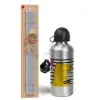 Easter Set, metallic silver aluminum water bottle (500ml) & aromatic flat Easter candle (30cm) (GRAY)