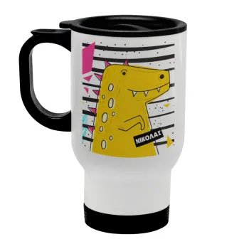 t-rex , Κούπα ταξιδιού ανοξείδωτη με καπάκι, διπλού τοιχώματος (θερμό) λευκή 450ml