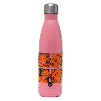 Simba, lion king, Metal mug thermos Pink Mat (Stainless steel), double wall, 500ml