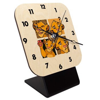 Simba, lion king, Επιτραπέζιο ρολόι σε φυσικό ξύλο (10cm)