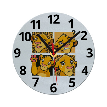 Simba, lion king, Ρολόι τοίχου γυάλινο (20cm)