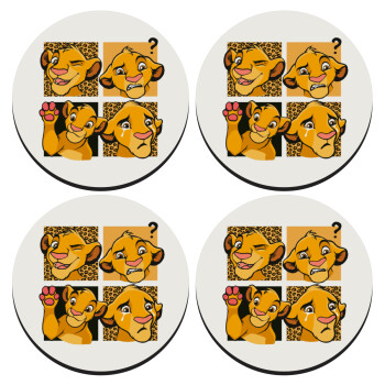 Simba, lion king, SET of 4 round wooden coasters (9cm)